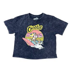 Cheetos Surfing Chester Cheetah Graphic Tee M Cropped Acid Wash Tshirt Black